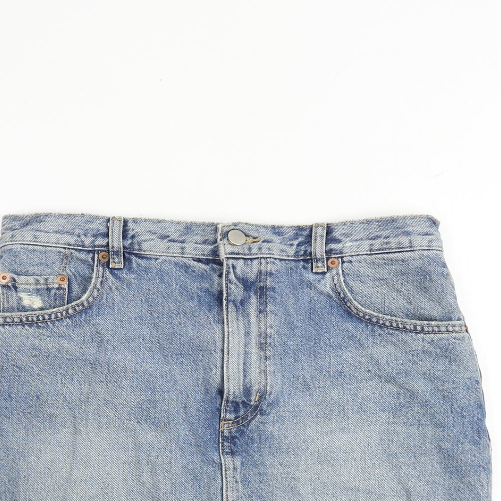 & Other Stories Womens Blue Cotton A-Line Skirt Size 10 Zip