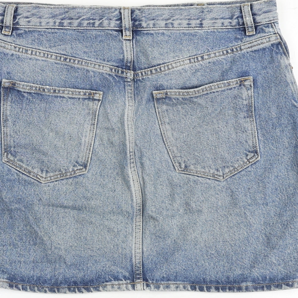 & Other Stories Womens Blue Cotton A-Line Skirt Size 10 Zip