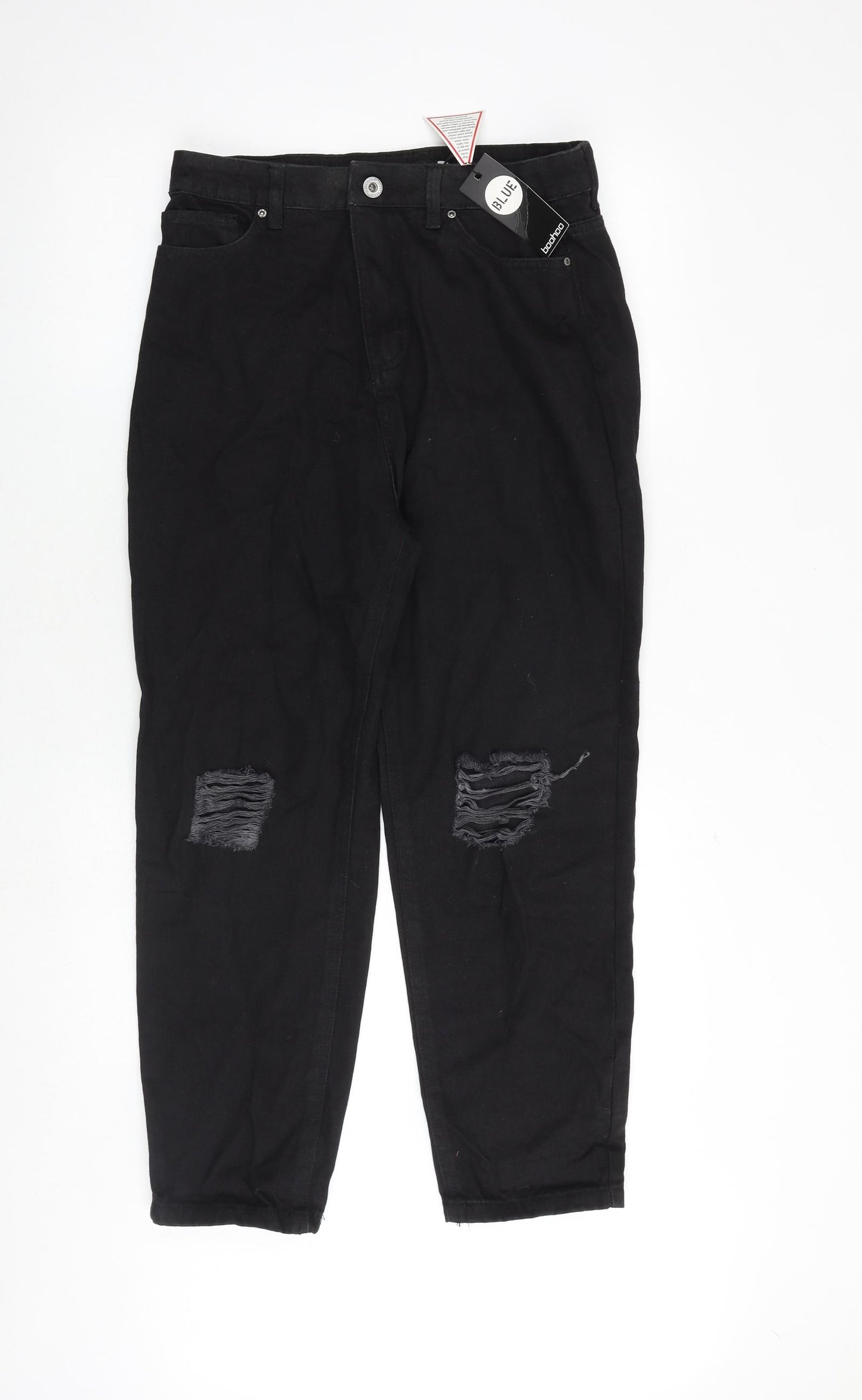 Boohoo Womens Black Cotton Tapered Jeans Size 12 Extra-Slim Zip
