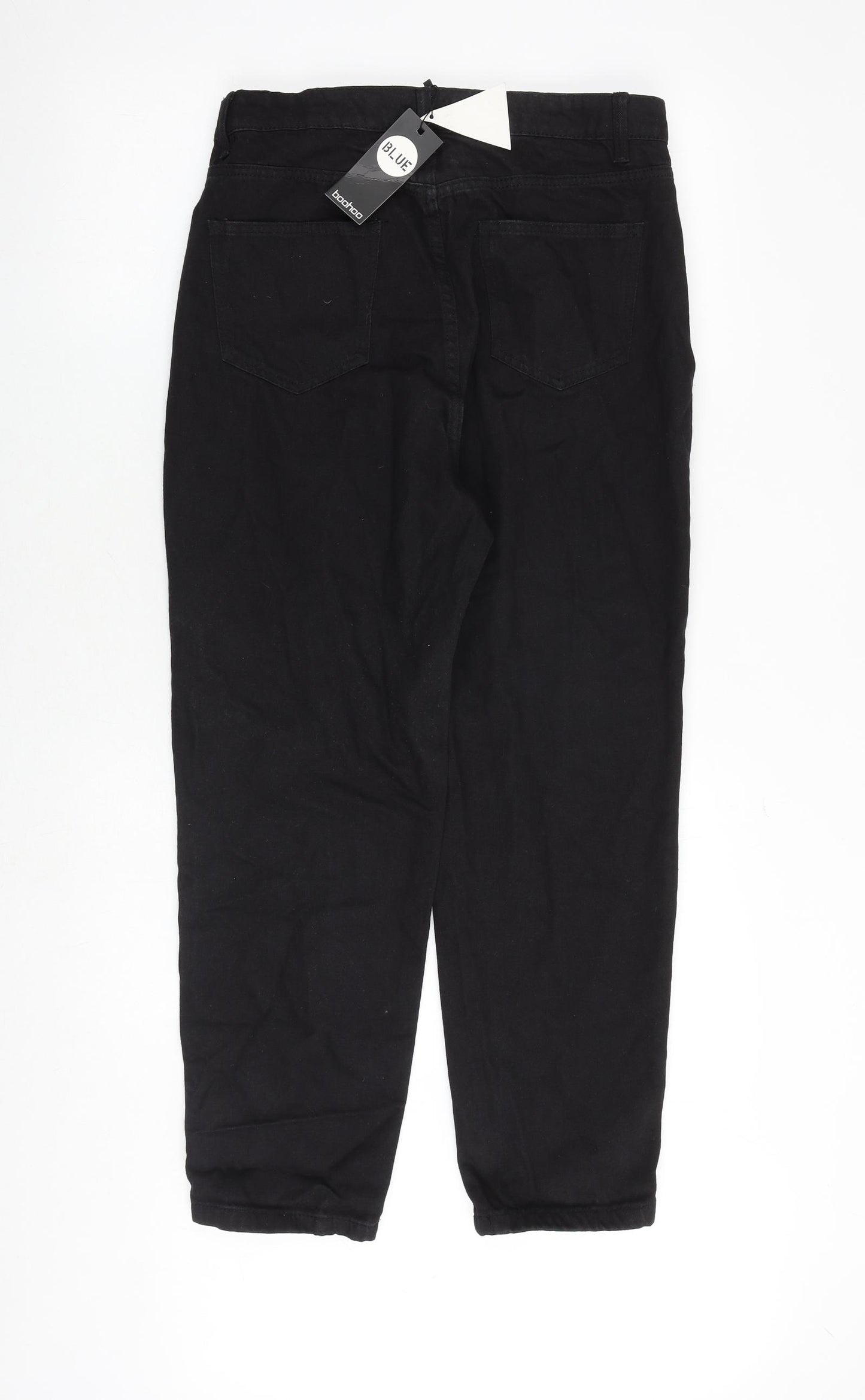 Boohoo Womens Black Cotton Tapered Jeans Size 12 Extra-Slim Zip
