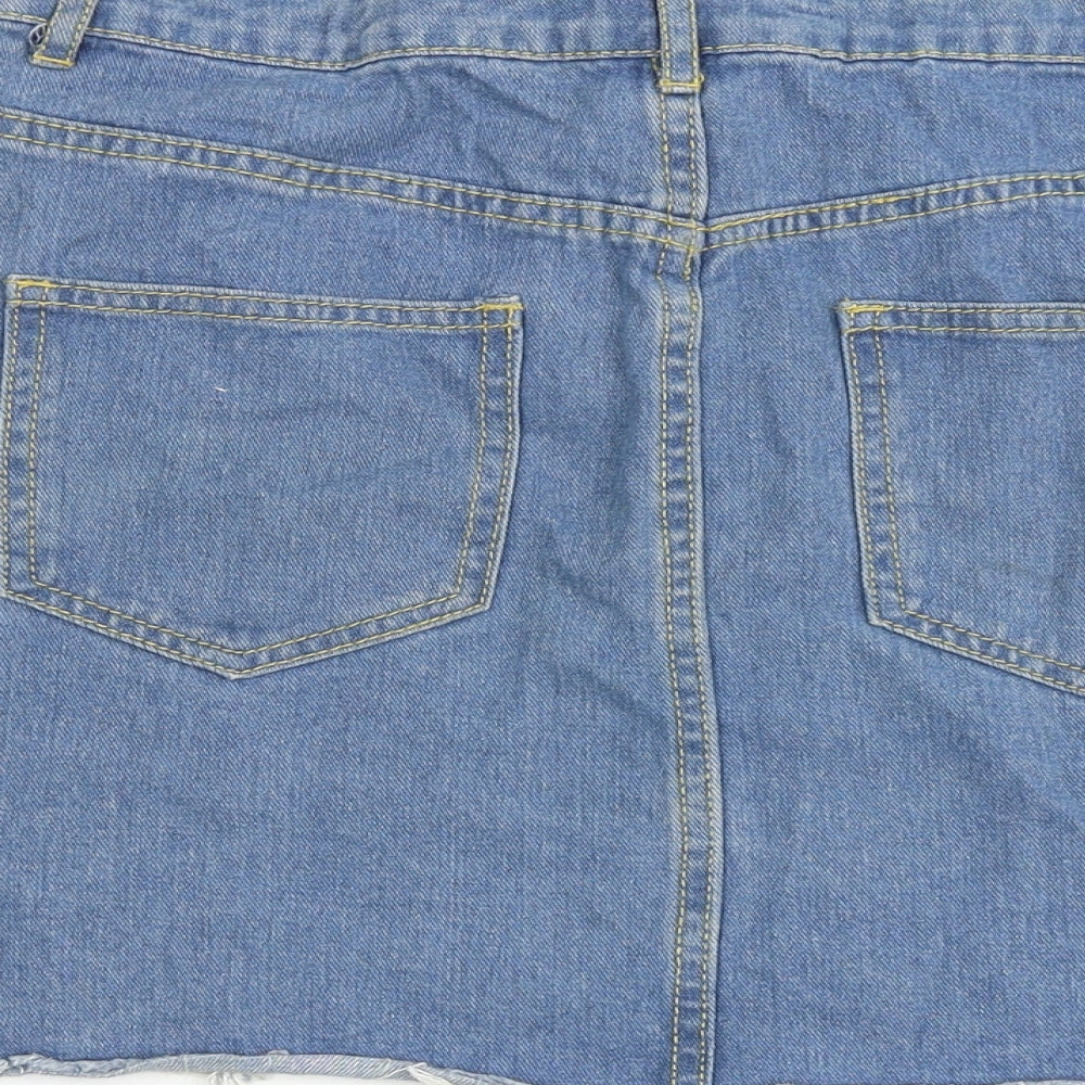 Missguided Womens Blue Cotton A-Line Skirt Size 10 Zip - Distressed Look