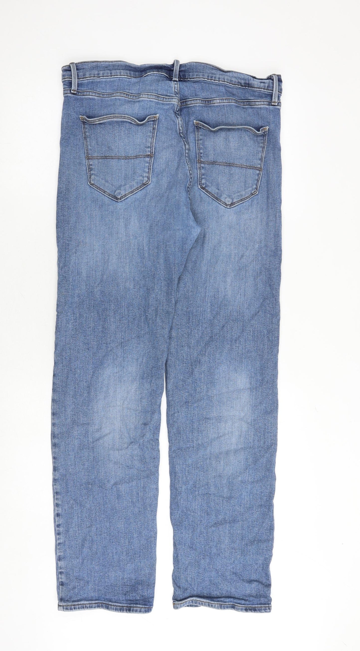 Marks and Spencer Mens Blue Cotton Straight Jeans Size 34 in L31 in Regular Zip