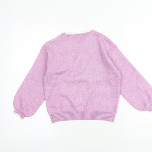 Marks and Spencer Girls Purple Round Neck Acrylic Pullover Jumper Size 6-7 Years Pullover - Reindeer Christmas
