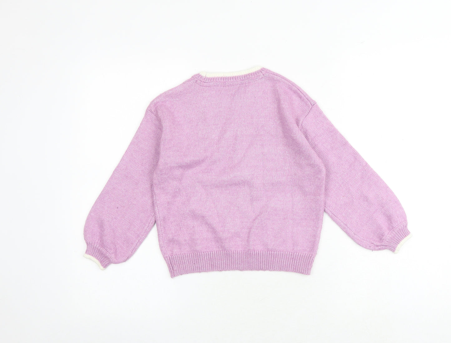 Marks and Spencer Girls Purple Round Neck Acrylic Pullover Jumper Size 6-7 Years Pullover - Reindeer Christmas