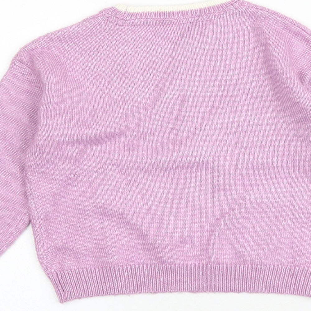 Marks and Spencer Girls Purple Round Neck Acrylic Pullover Jumper Size 6-7 Years Pullover - Reindeer Christmas