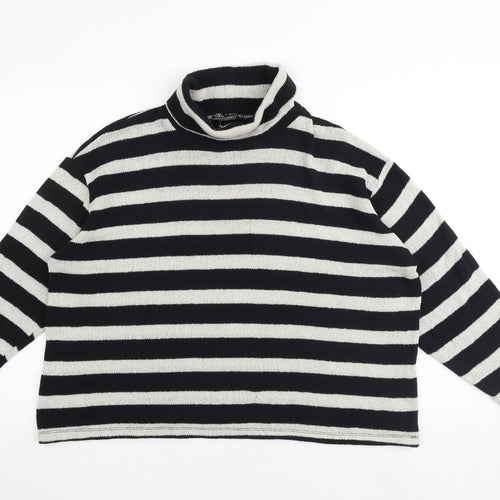 Zara Womens Black Mock Neck Striped Polyester Pullover Jumper Size M
