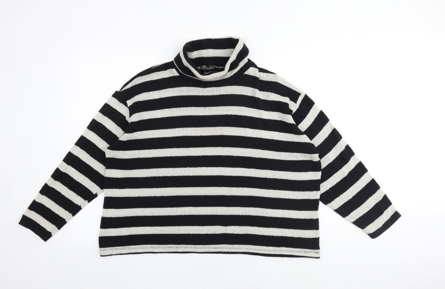 Zara Womens Black Mock Neck Striped Polyester Pullover Jumper Size M