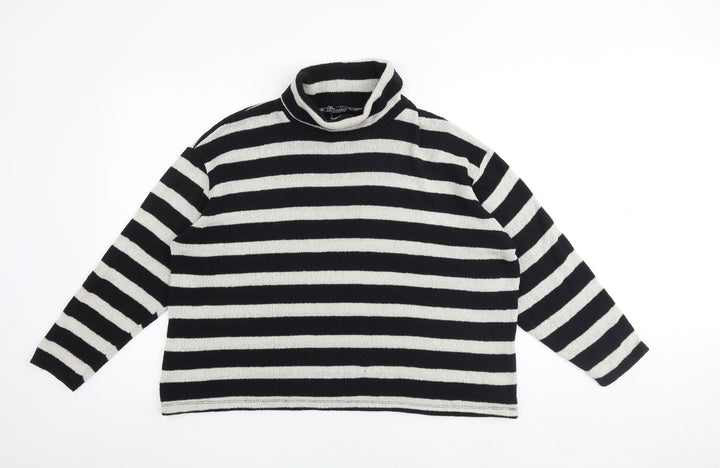 Zara Womens Black Mock Neck Striped Polyester Pullover Jumper Size M