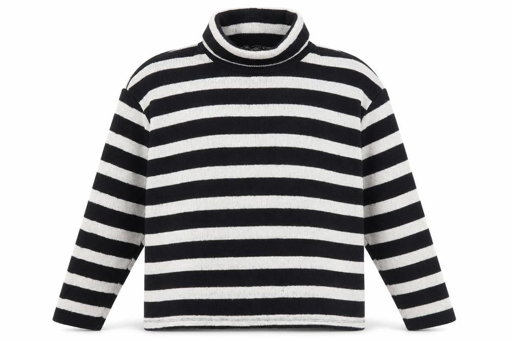 Front view of Zara women’s black mock neck striped polyester jumper, size M