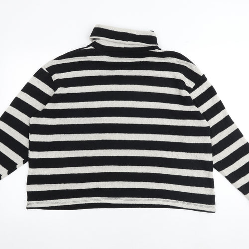 Zara Womens Black Mock Neck Striped Polyester Pullover Jumper Size M