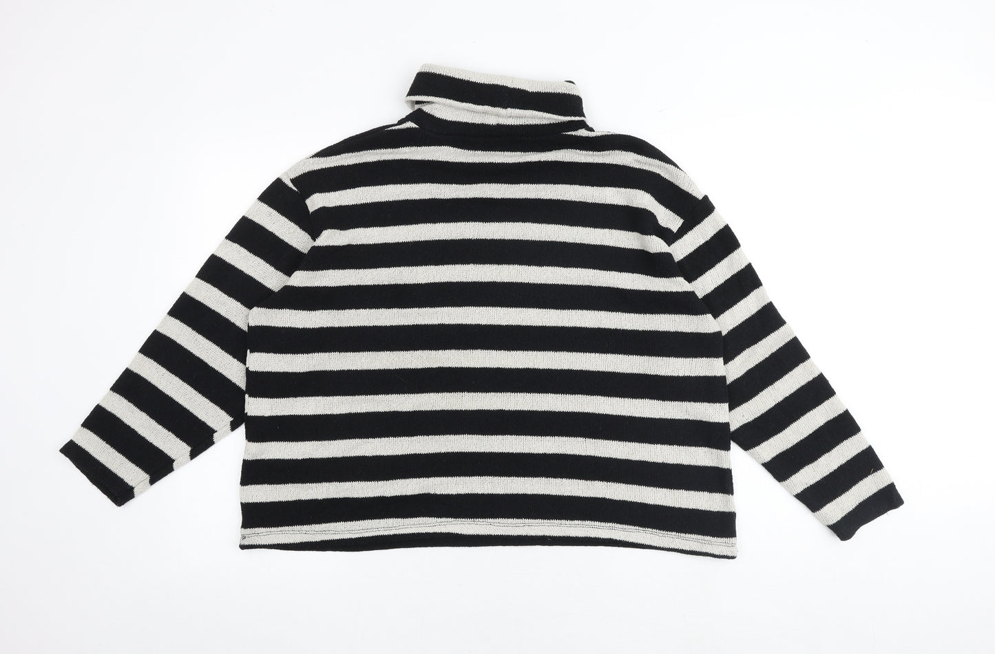 Zara Womens Black Mock Neck Striped Polyester Pullover Jumper Size M