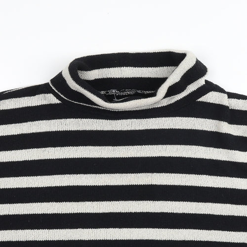 Zara Womens Black Mock Neck Striped Polyester Pullover Jumper Size M