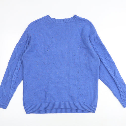 Marks and Spencer Womens Blue Round Neck Cotton Pullover Jumper Size M