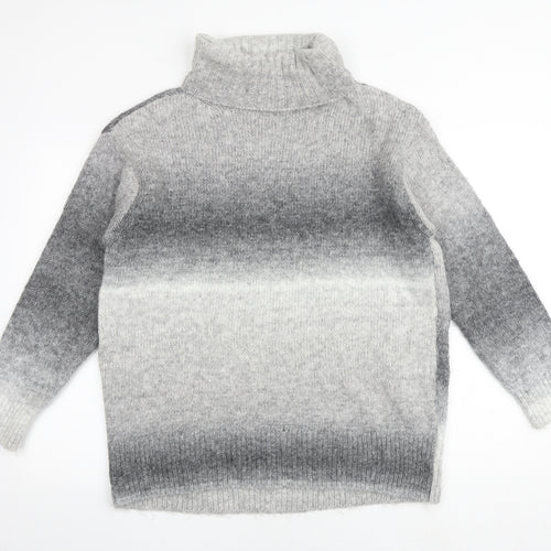Marks and Spencer Womens Grey Roll Neck Geometric Acrylic Pullover Jumper Size L