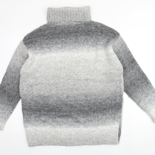 Marks and Spencer Womens Grey Roll Neck Geometric Acrylic Pullover Jumper Size L