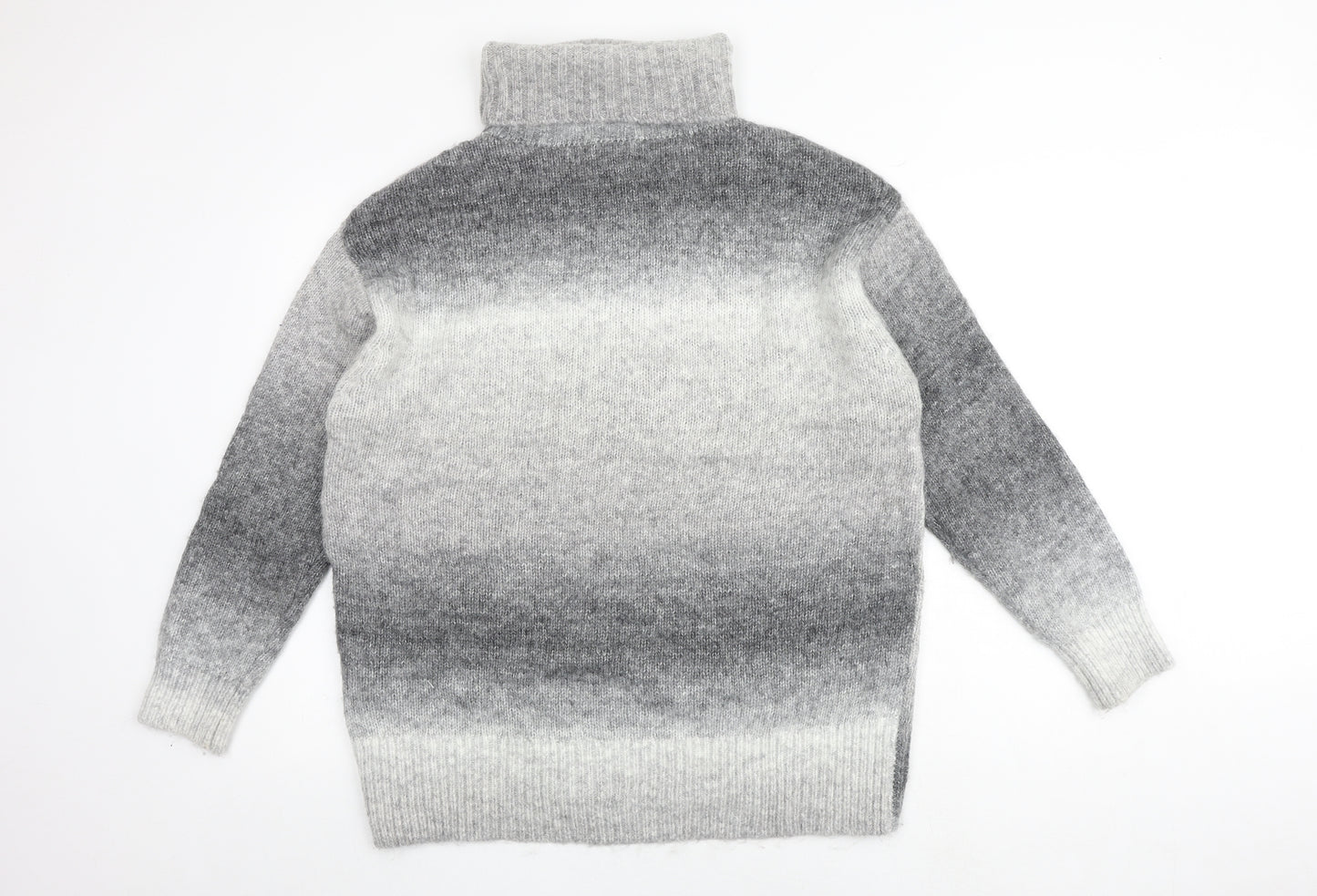 Marks and Spencer Womens Grey Roll Neck Geometric Acrylic Pullover Jumper Size L