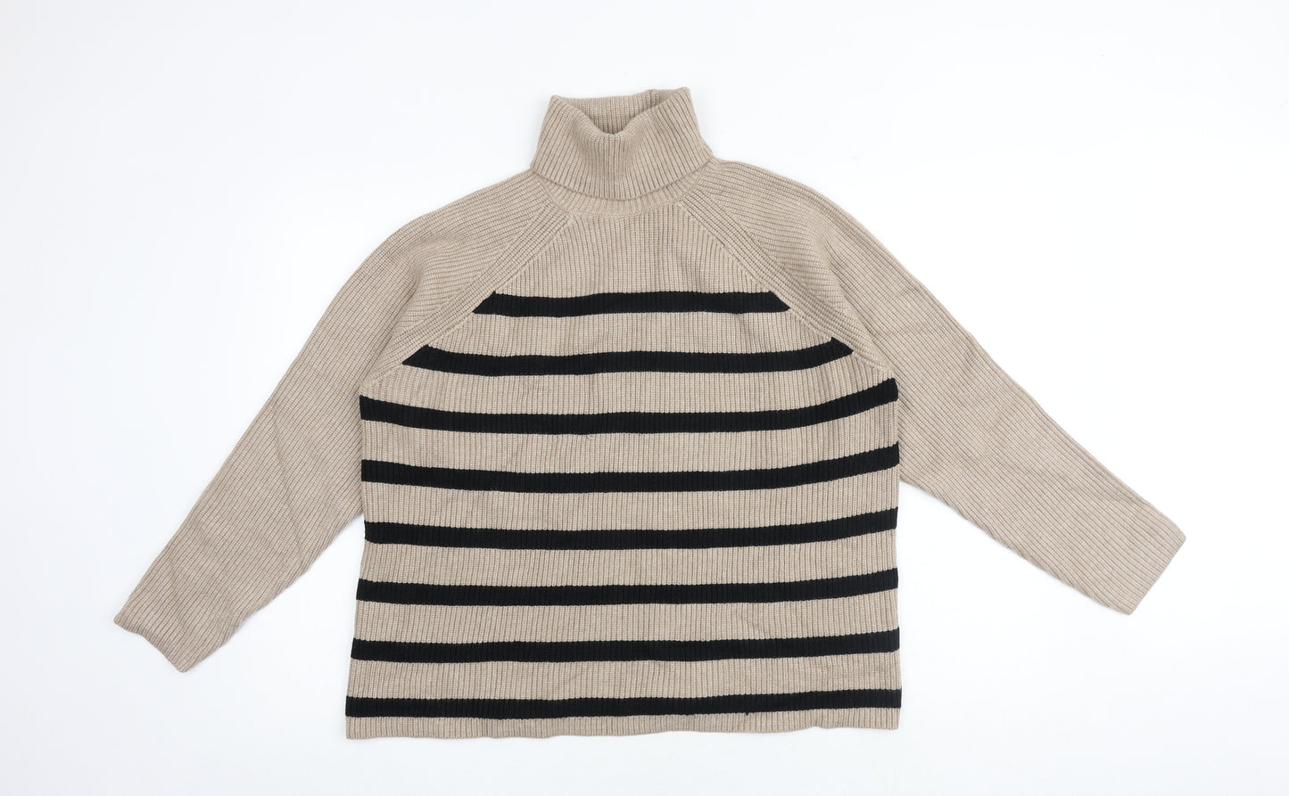 Marks and Spencer Womens Brown Mock Neck Striped Viscose Pullover Jumper Size L