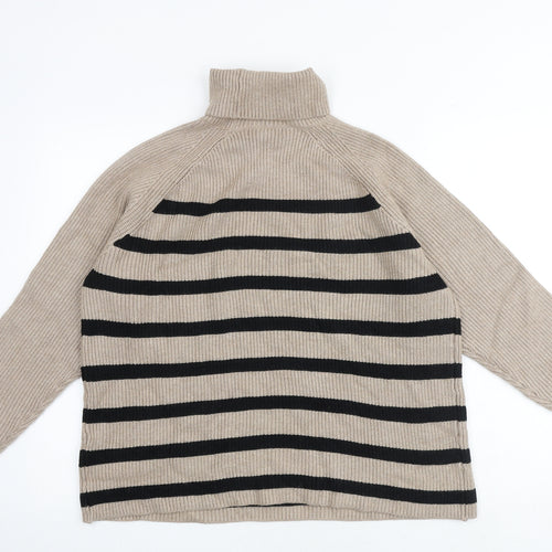 Marks and Spencer Womens Brown Mock Neck Striped Viscose Pullover Jumper Size L