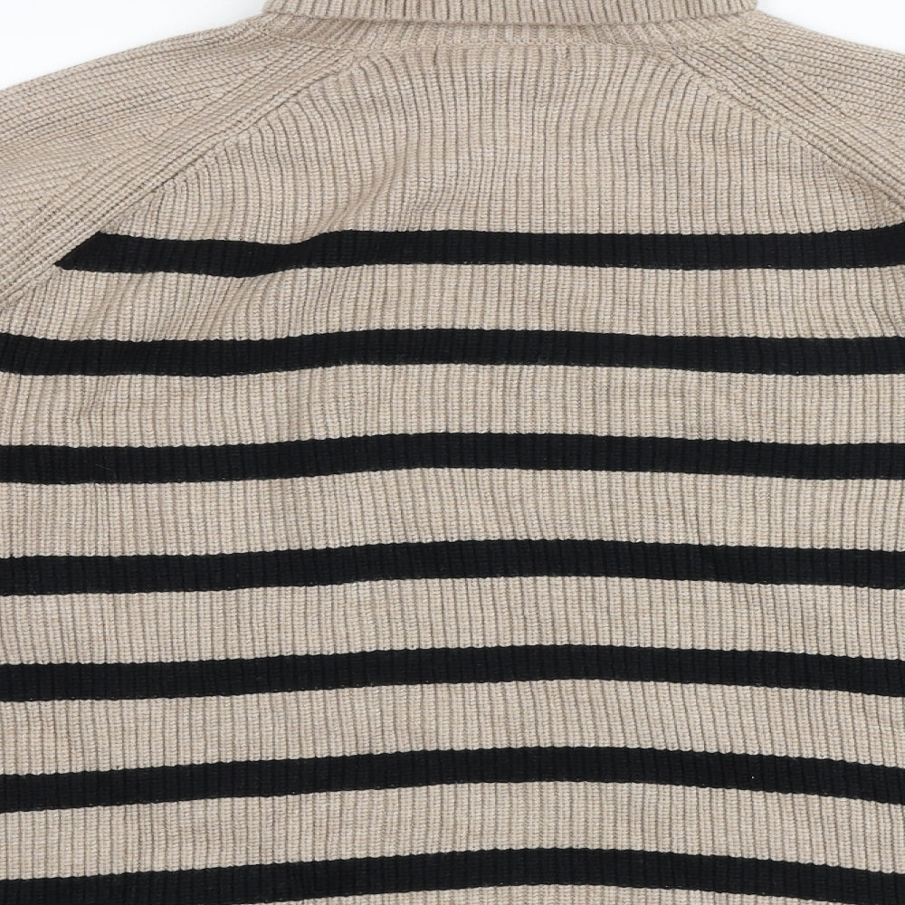 Marks and Spencer Womens Brown Mock Neck Striped Viscose Pullover Jumper Size L