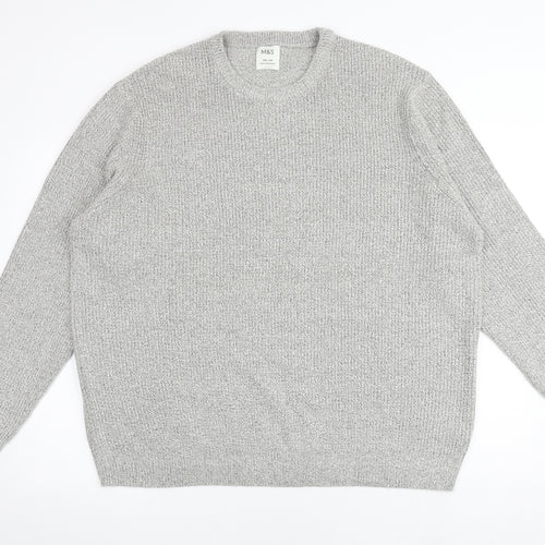 Marks and Spencer Mens Grey Round Neck Polyamide Pullover Jumper Size 3XL Long Sleeve