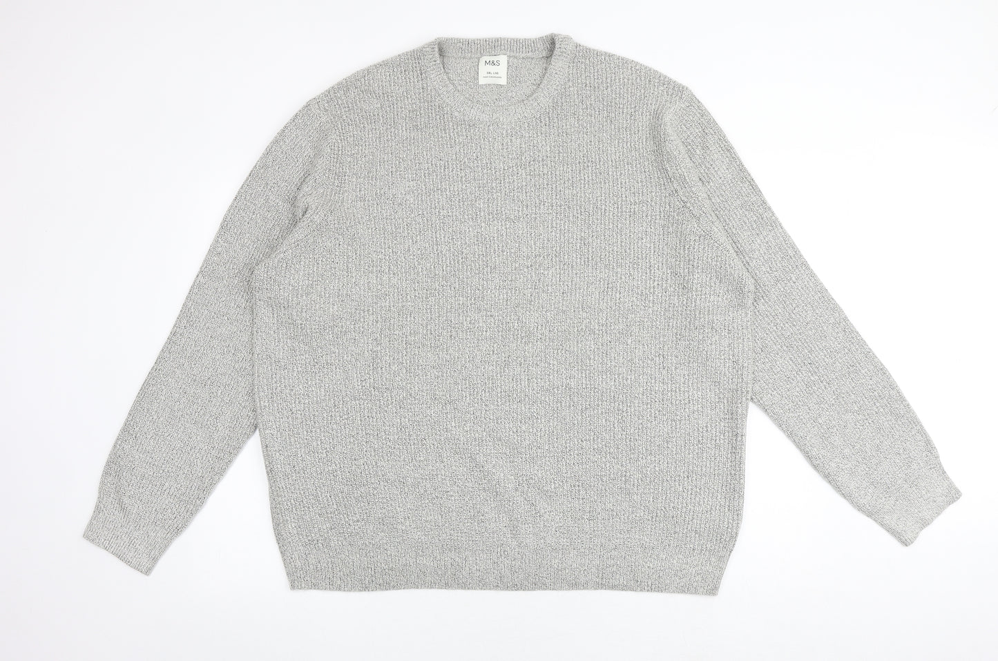 Marks and Spencer Mens Grey Round Neck Polyamide Pullover Jumper Size 3XL Long Sleeve