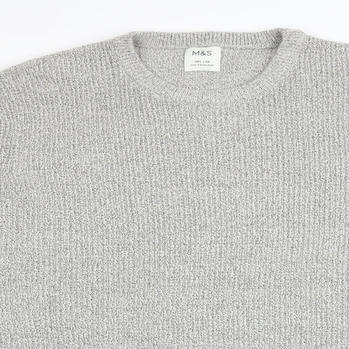 Marks and Spencer Mens Grey Round Neck Polyamide Pullover Jumper Size 3XL Long Sleeve