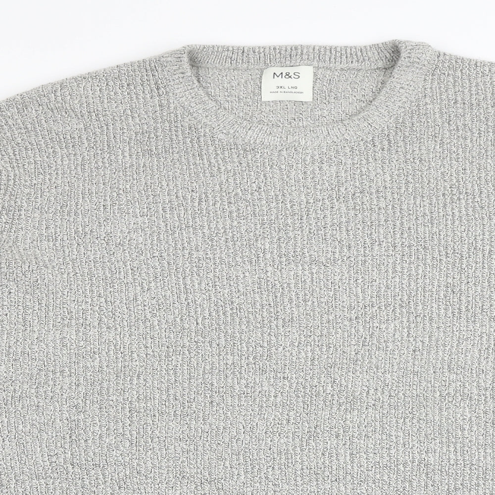 Marks and Spencer Mens Grey Round Neck Polyamide Pullover Jumper Size 3XL Long Sleeve