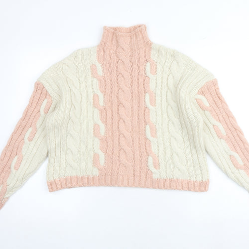 Topshop Womens Multicoloured Mock Neck Geometric Acrylic Pullover Jumper Size S