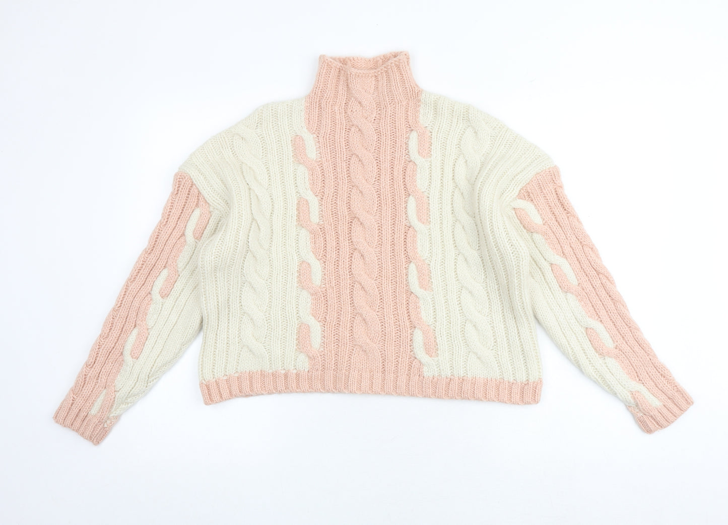 Topshop Womens Multicoloured Mock Neck Geometric Acrylic Pullover Jumper Size S