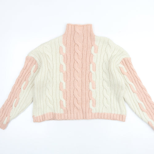 Topshop Womens Multicoloured Mock Neck Geometric Acrylic Pullover Jumper Size S