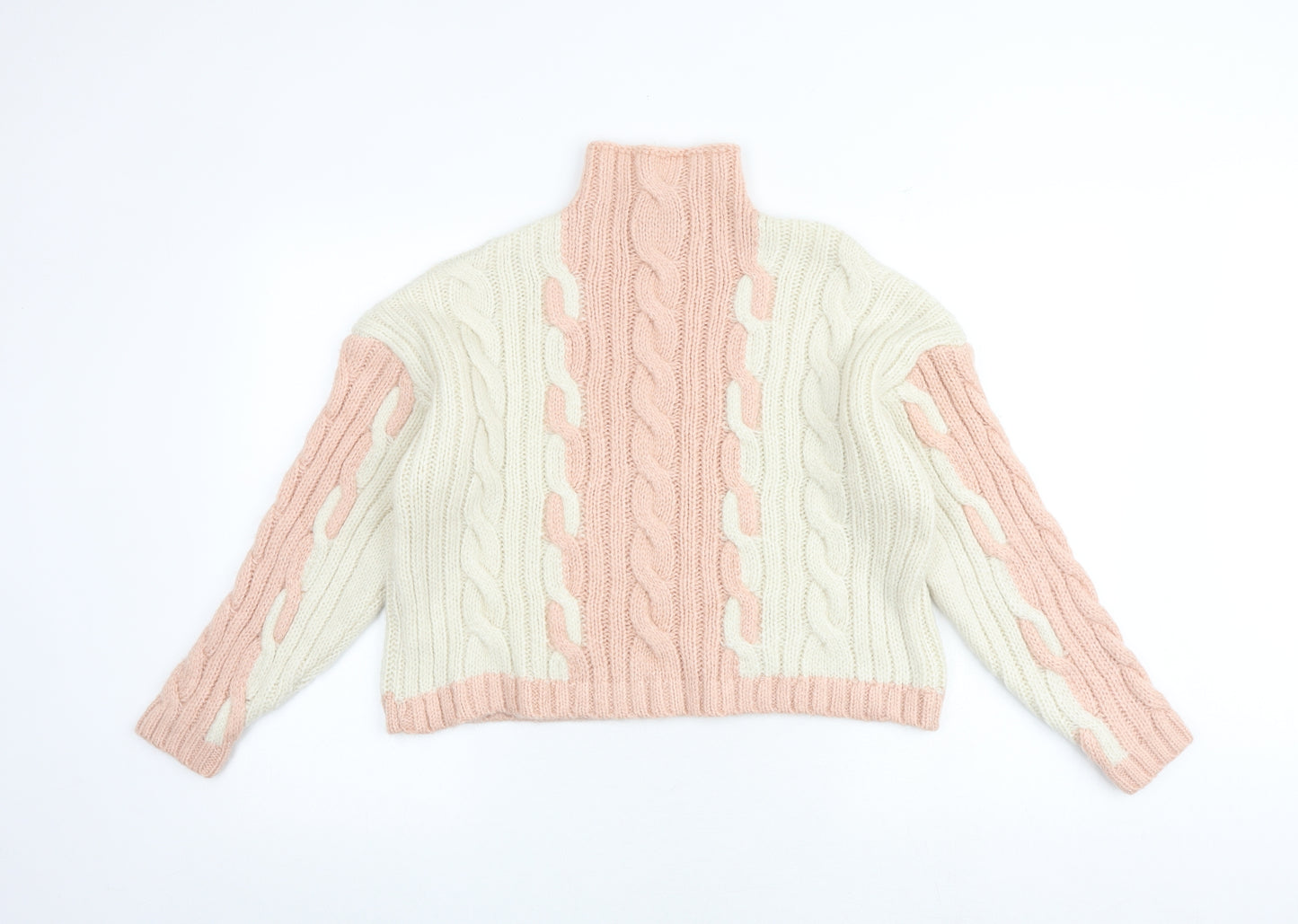 Topshop Womens Multicoloured Mock Neck Geometric Acrylic Pullover Jumper Size S