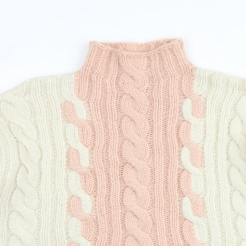 Topshop Womens Multicoloured Mock Neck Geometric Acrylic Pullover Jumper Size S