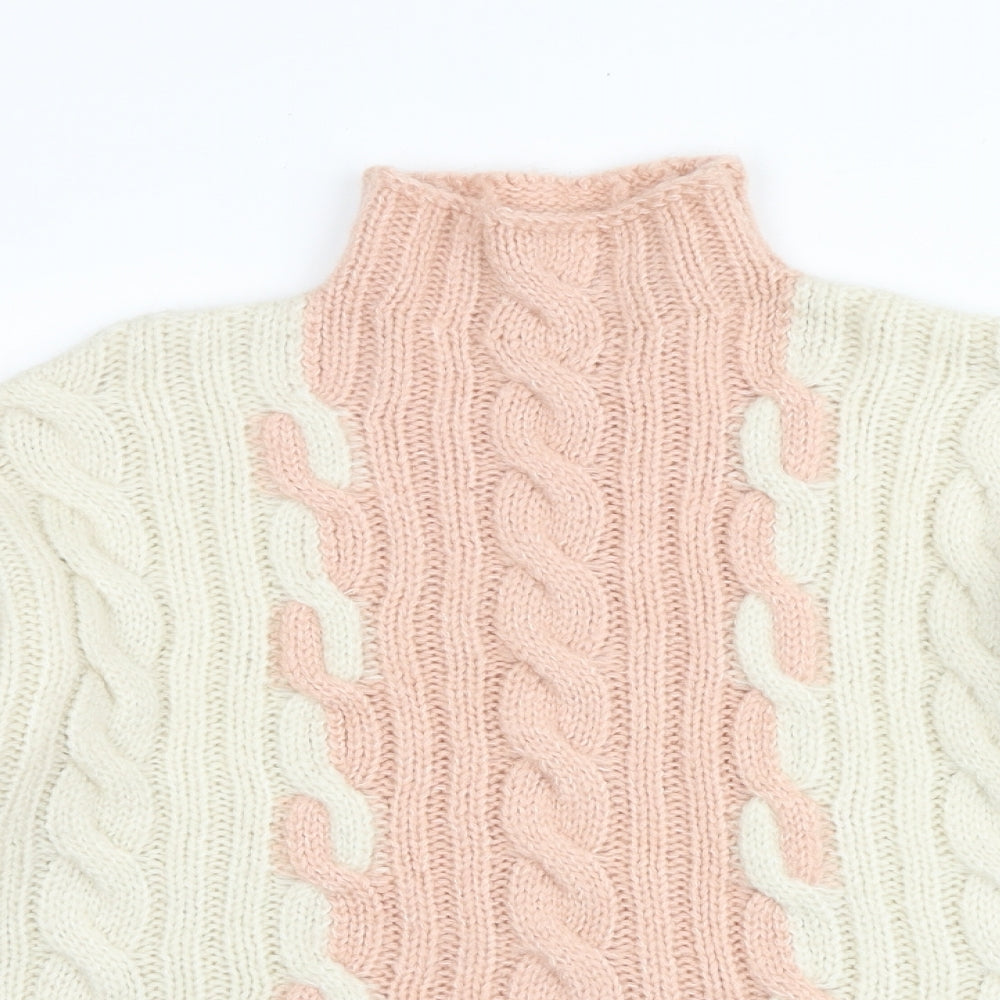 Topshop Womens Multicoloured Mock Neck Geometric Acrylic Pullover Jumper Size S