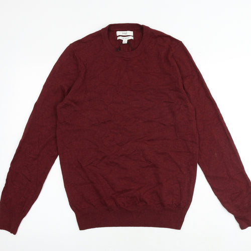 Marks and Spencer Womens Red Round Neck 100% Cotton Pullover Jumper Size S