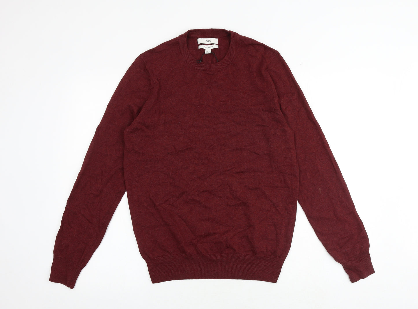 Marks and Spencer Womens Red Round Neck 100% Cotton Pullover Jumper Size S