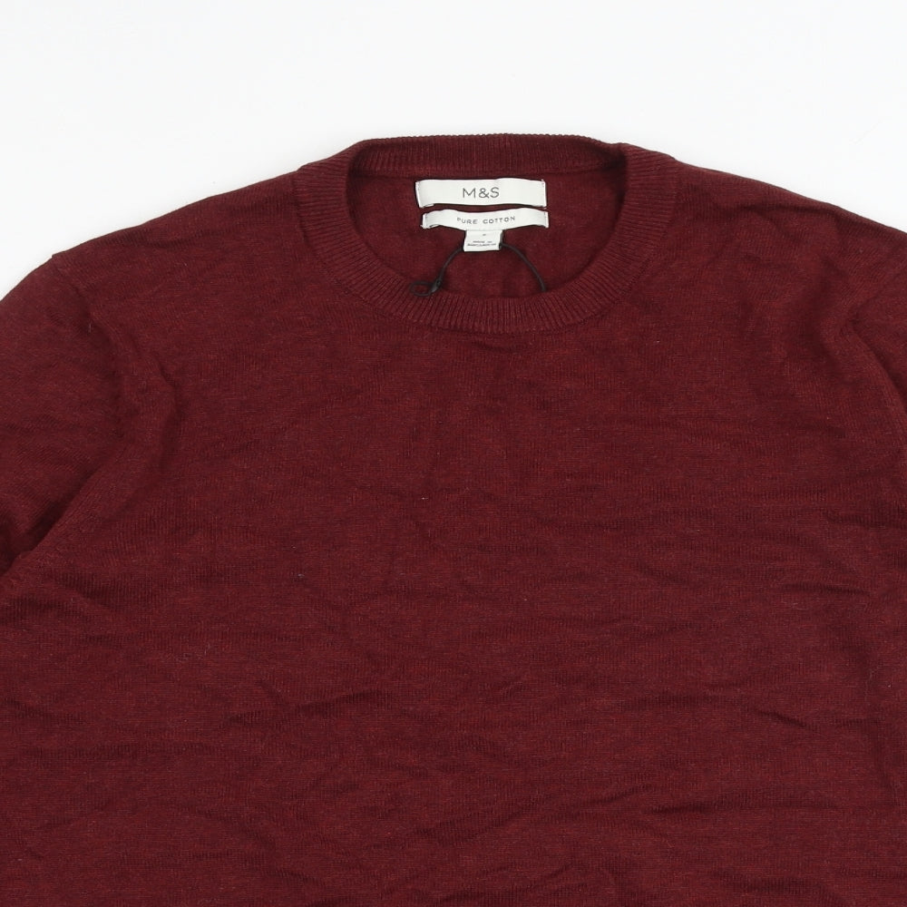 Marks and Spencer Womens Red Round Neck 100% Cotton Pullover Jumper Size S