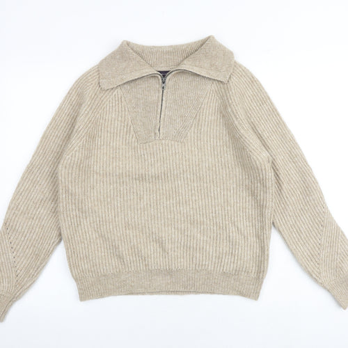 Marks and Spencer Womens Brown Mock Neck Acrylic Pullover Jumper Size M