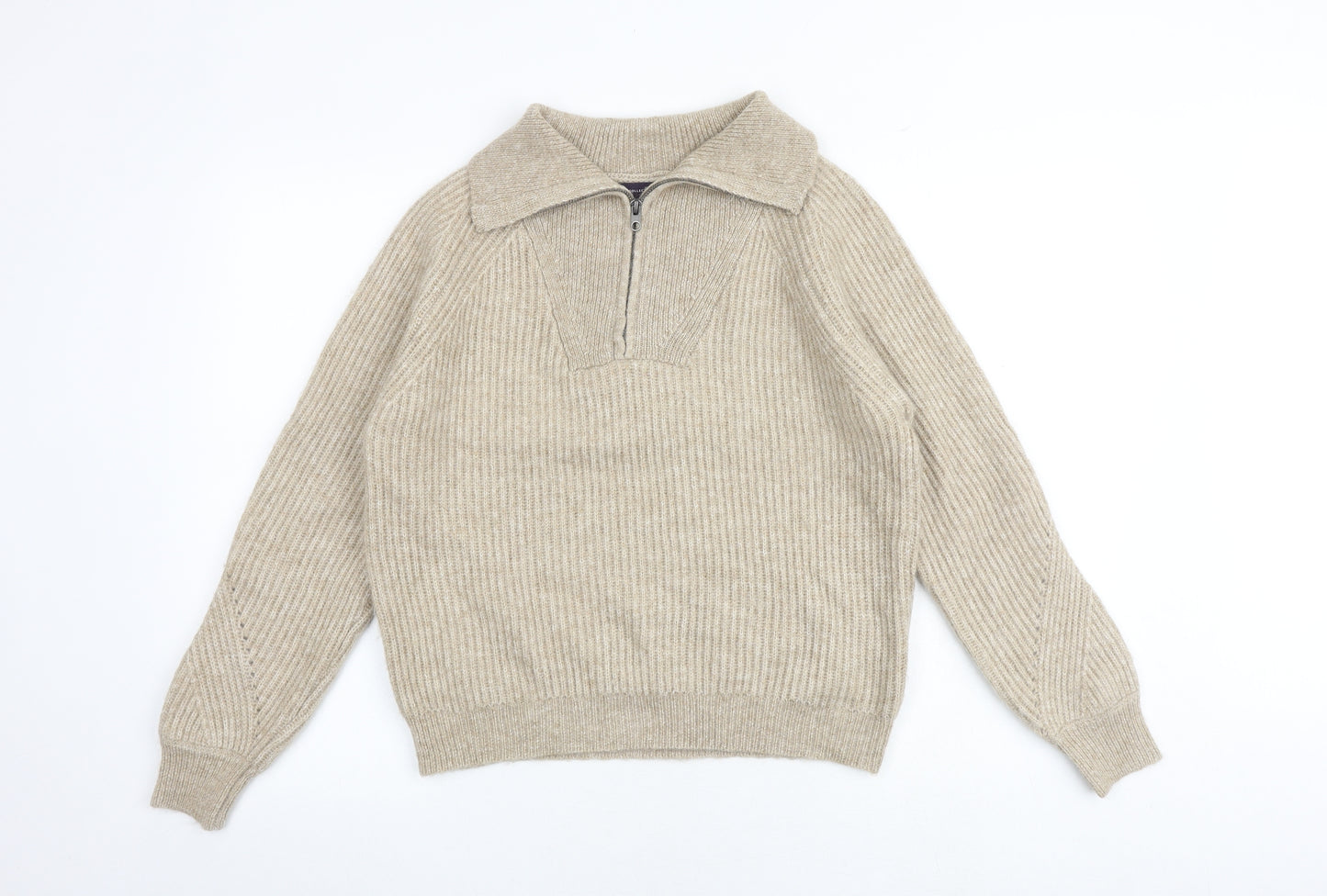 Marks and Spencer Womens Brown Mock Neck Acrylic Pullover Jumper Size M