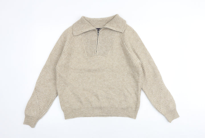 Marks and Spencer Womens Brown Mock Neck Acrylic Pullover Jumper Size M