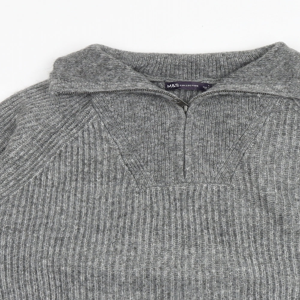 Marks and Spencer Womens Grey Mock Neck Acrylic Pullover Jumper Size L