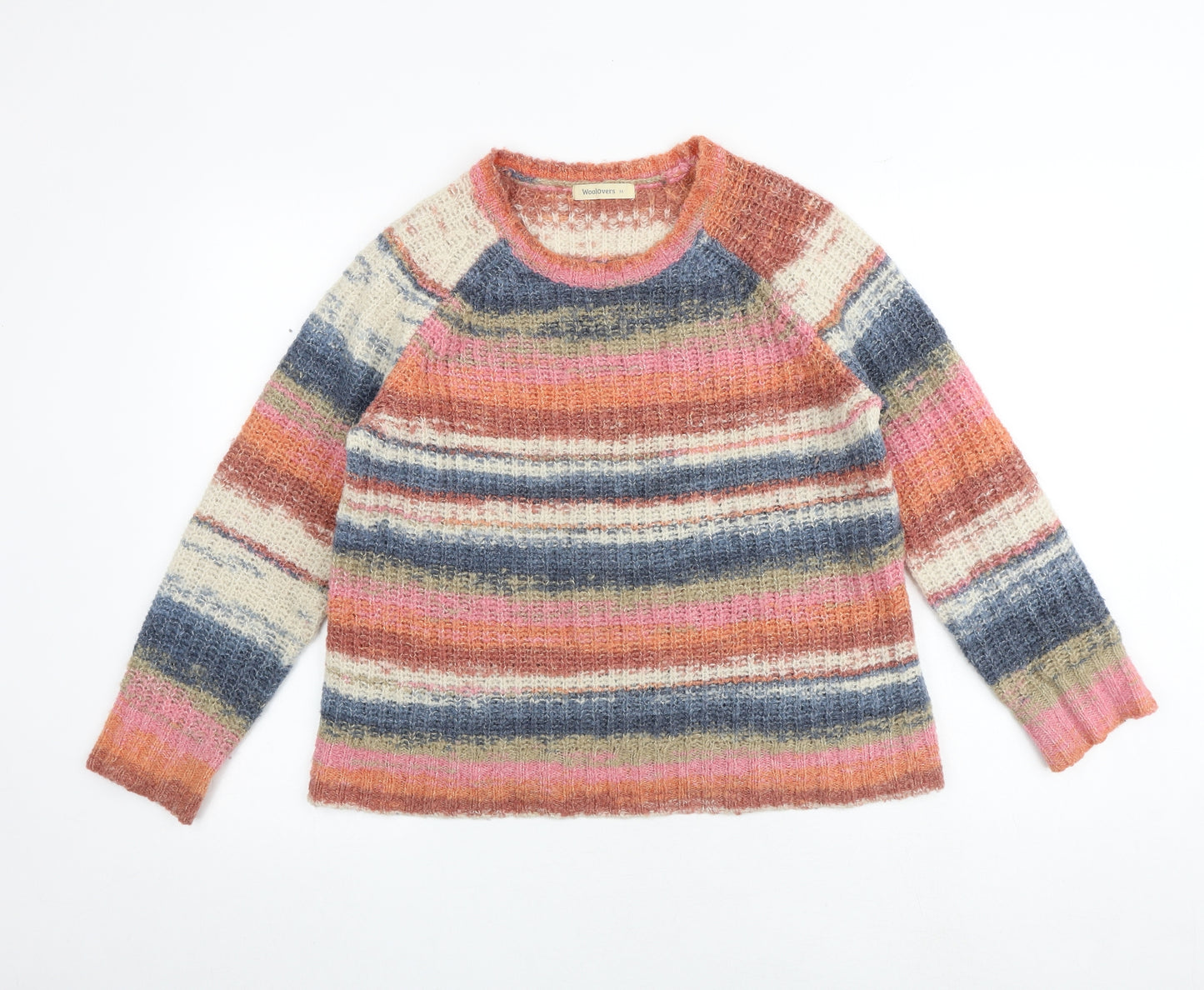 Woolovers Womens Multicoloured Round Neck Striped Cotton Pullover Jumper Size M