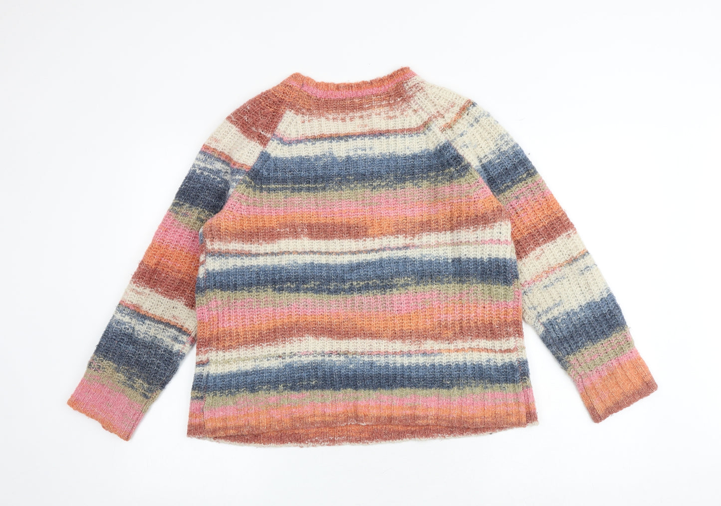 Woolovers Womens Multicoloured Round Neck Striped Cotton Pullover Jumper Size M