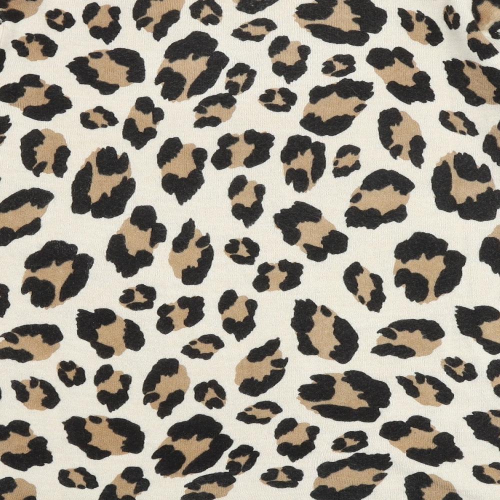 Marks and Spencer Womens Beige Round Neck Animal Print Acrylic Pullover Jumper Size 16 - Leopard Print