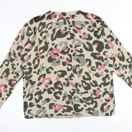 Marks and Spencer Womens Multicoloured Round Neck Animal Print Acrylic Pullover Jumper Size 14 - Leopard Print