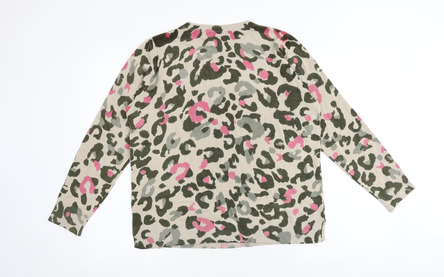 Marks and Spencer Womens Multicoloured Round Neck Animal Print Acrylic Pullover Jumper Size 14 - Leopard Print