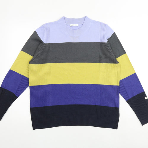 Marks and Spencer Womens Multicoloured Round Neck Striped Acrylic Pullover Jumper Size 16
