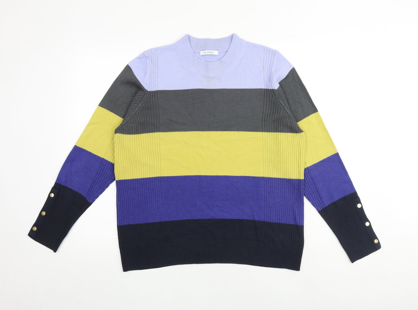 Marks and Spencer Womens Multicoloured Round Neck Striped Acrylic Pullover Jumper Size 16