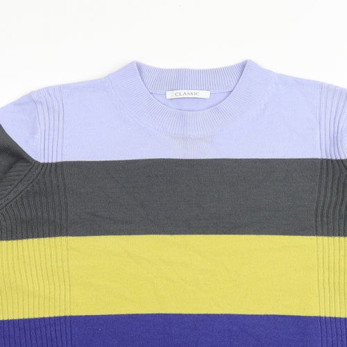 Marks and Spencer Womens Multicoloured Round Neck Striped Acrylic Pullover Jumper Size 16