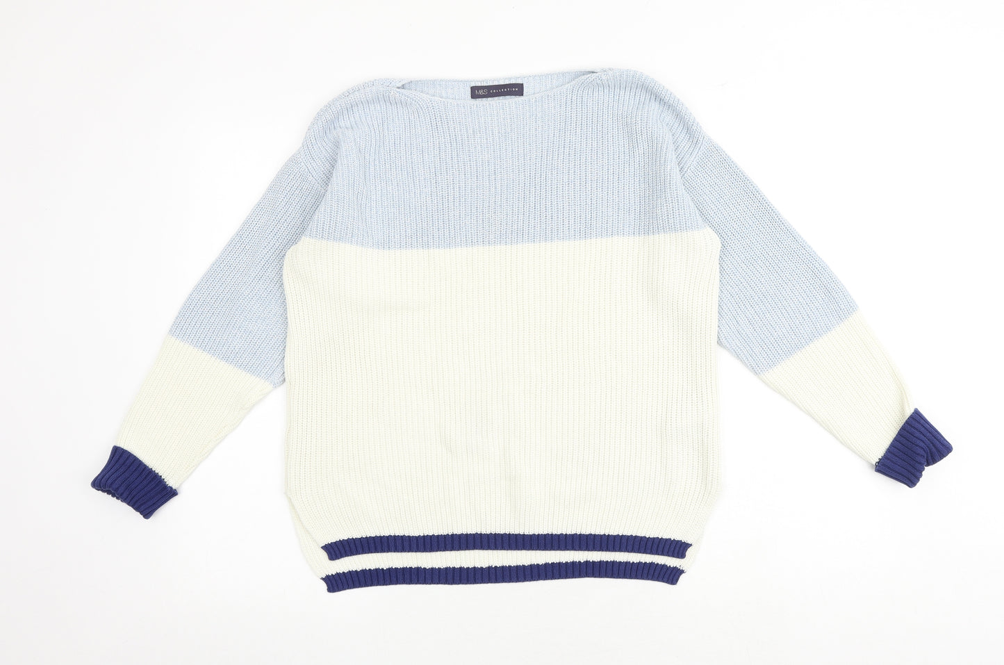 Marks and Spencer Womens Multicoloured Round Neck 100% Cotton Pullover Jumper Size M