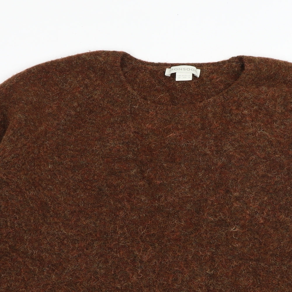 Monsoon Womens Brown Round Neck Acrylic Pullover Jumper Size 12